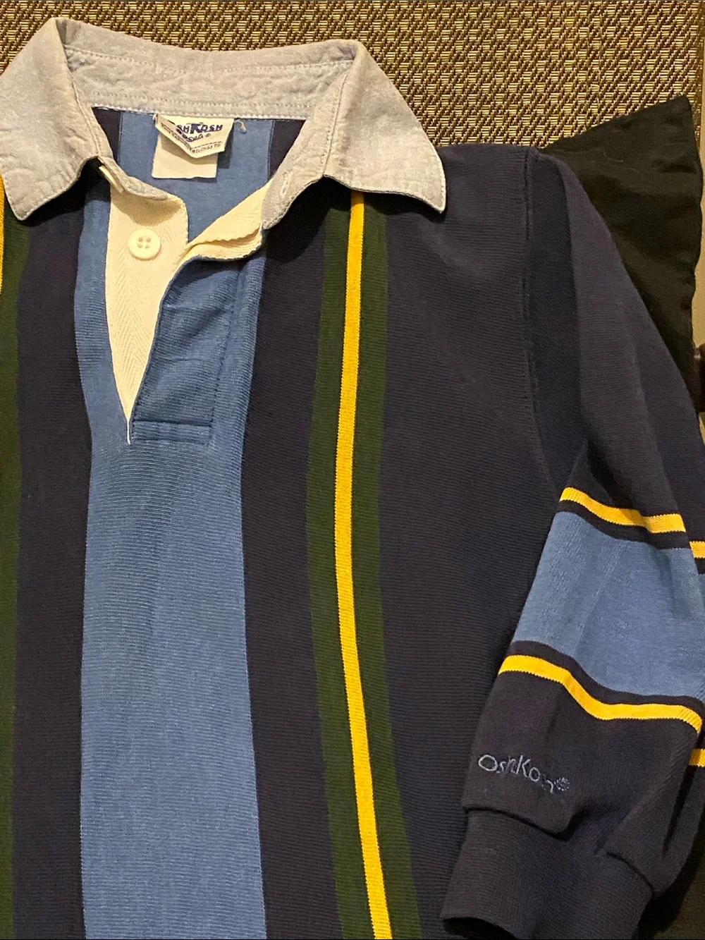 OshKosh B'gosh Vintage Navy, Light Blue & Yellow Striped Rugby Polo. SZ 5-6 Boys
